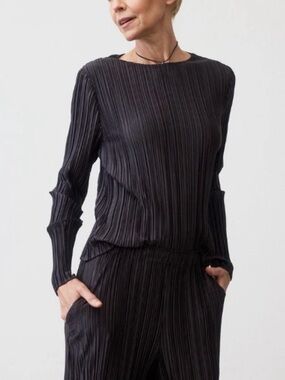 Ruti Relaxed Pleated Top Long Sleeve dark gray - S/M